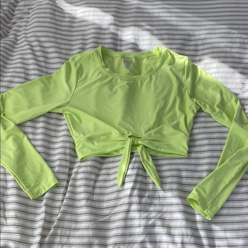 CALIA by Carrie Underwood Green Long Sleeve Tie Front Crop Top Swim/Sun Shirt